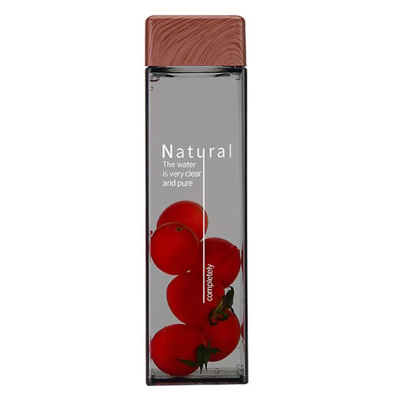 Wooden Lid Square Plastic Water Bottle