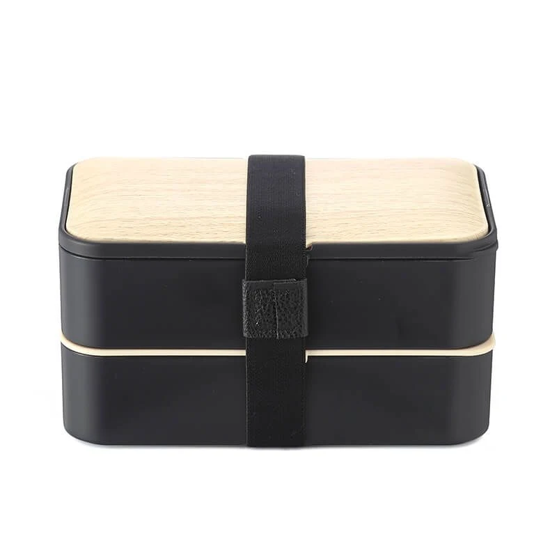 Caja bento de doble capa con estampado de madera